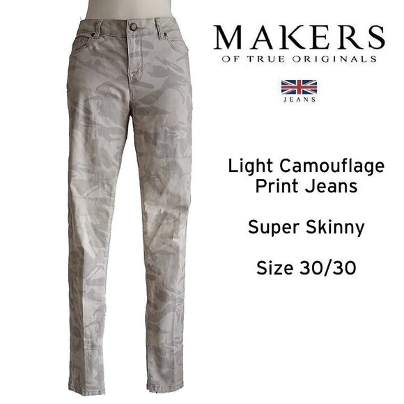 MAKERS OF TRUE ORIGINALS “Super Skinny” Light Desert Camouflage Print Jeans 30 - Picture 1 of 13